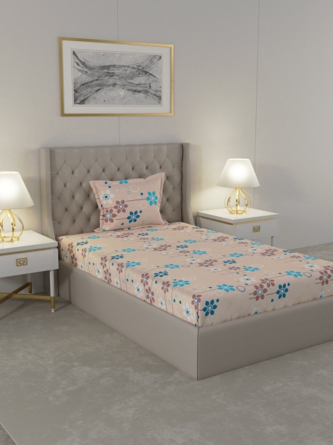

Raymond Home Peach-Coloured Floral 104 TC Cotton Single Bedsheet with 1 Pillow Cover