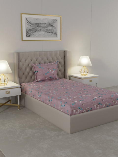 

Raymond Home Purple & White Floral 104 TC Single Bedsheet with 1 Pillow Covers
