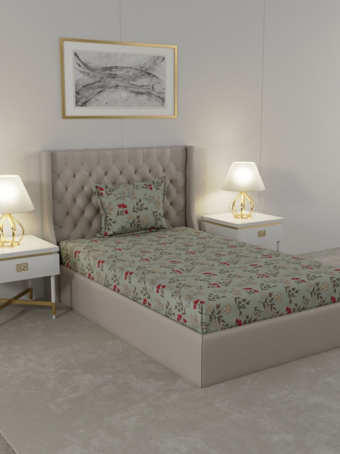 

Raymond Home Grey & Red Floral Printed Cotton 104 TC Single Bedsheet with 1 Pillow Covers