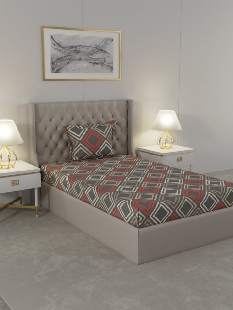 

Raymond Home Grey & Red Geometric 104 TC Single Bedsheet with 1 Pillow Covers