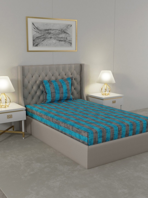 

Raymond Home Blue & Grey Striped Printed 104 TC Single Bedsheet with 1 Pillow Covers