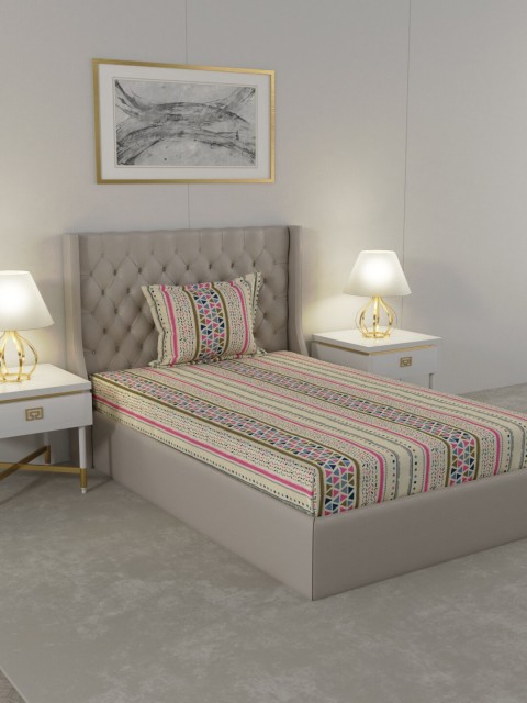 

Raymond Home Beige & Magenta Geometric 104 TC Single Bedsheet with 1 Pillow Covers