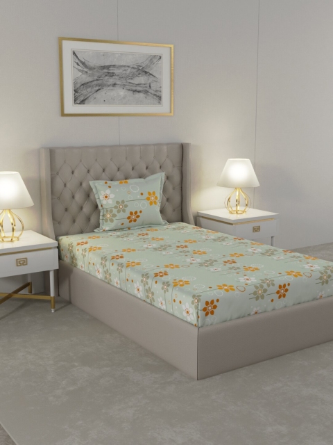 

Raymond Home Green & Orange Floral Cotton 104 TC Single Bedsheet With 1 Pillow Covers