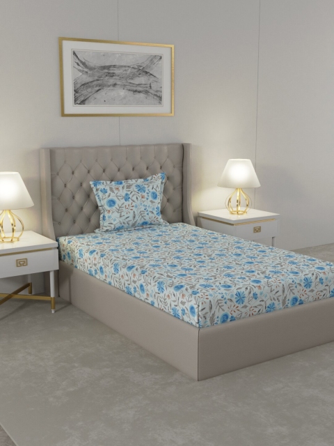 

Raymond Home Blue Floral Printed 104 TC Single Bedsheet with 1 Pillow Covers