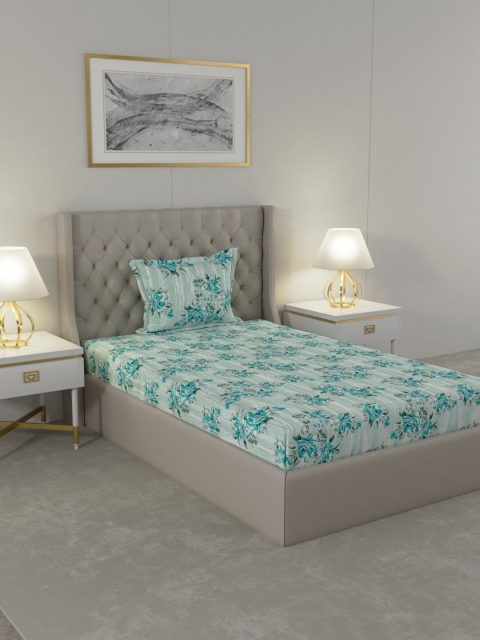 

Raymond Home Blue & Green Floral 104 TC Single Bedsheet with 1 Pillow Covers