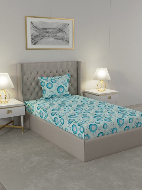 

Raymond Home Blue Geometric 104 TC Cotton Single Bedsheet with 1 Pillow Covers