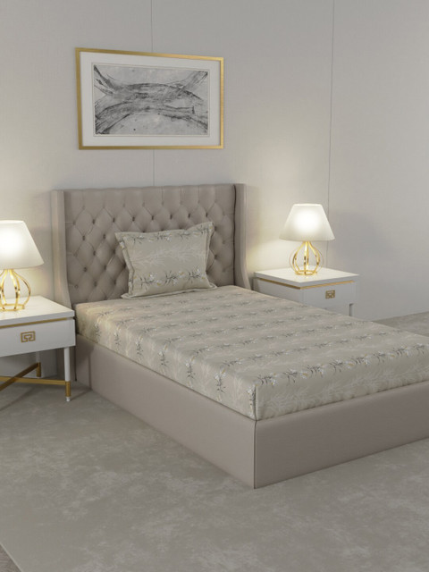

Raymond Home Grey & Off White Floral 104 TC Cotton Single Bedsheet with 1 Pillow Cover