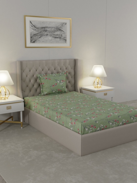 

Raymond Home Green & White Floral 104 TC Cotton Single Bedsheet with 1 Pillow Cover