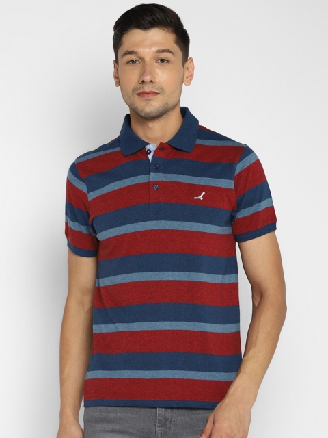 

American Crew Men Blue Striped Polo Collar T-shirt