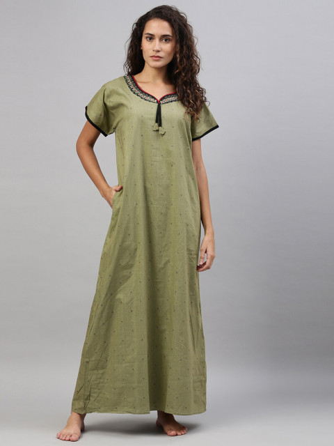 

TRUNDZ Green Printed Maxi Nightdress