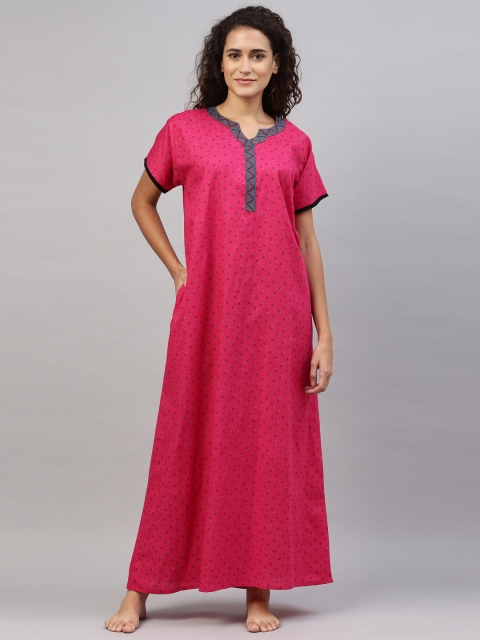 

TRUNDZ Pink Printed Organic Cotton Maxi Nightdress