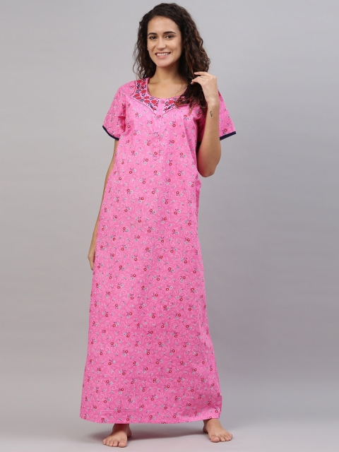 

TRUNDZ Pink & Black Printed Organic Cotton Maxi Nightdress