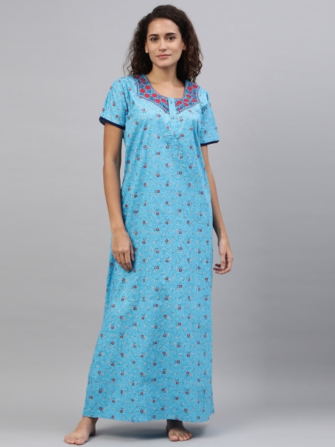 

TRUNDZ Blue Printed Organic Cotton Maxi Nightdress