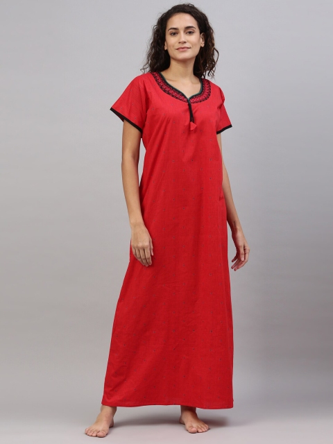 

TRUNDZ Red & Black Printed Organic Cotton Maxi Nightdress