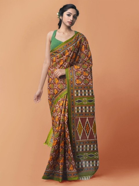 

Unnati Silks Brown & Green Ethnic Motifs Pure Cotton Kota Saree