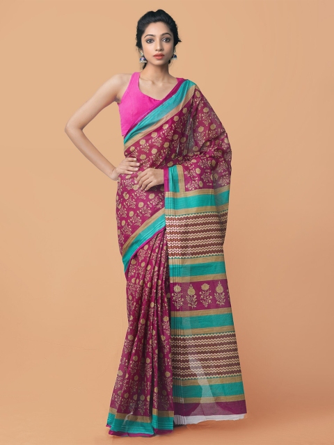 

Unnati Silks Purple & Beige Floral Pure Cotton Kota Saree