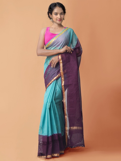 

Unnati Silks Green & Purple Checked Pure Cotton Kota Saree