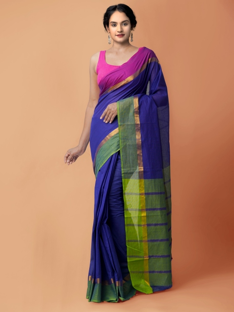 

Unnati Silks Blue & Green Zari Pure Cotton Mangalagiri Saree