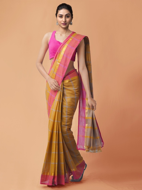 

Unnati Silks Brown & Magenta Checked Pure Cotton Mangalagiri Saree