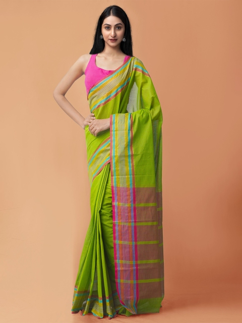 

Unnati Silks Green & Fuchsia Zari Pure Cotton Mangalagiri Saree