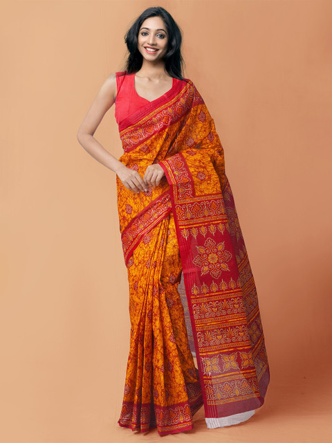 

Unnati Silks Mustard & Red Ethnic Motifs Pure Cotton Kota Saree
