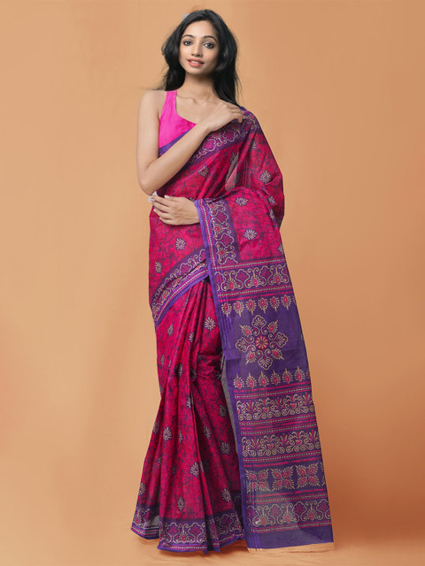 

Unnati Silks Pink & Blue Ethnic Motifs Pure Cotton Kota Saree