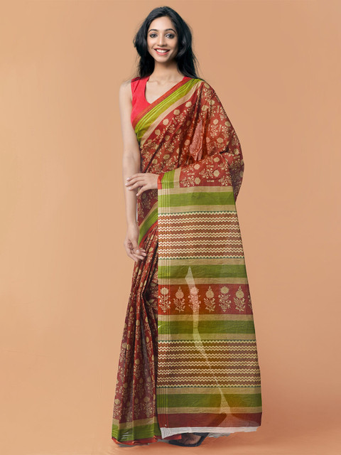 

Unnati Silks Maroon & Green Ethnic Motifs Pure Cotton Kota Saree
