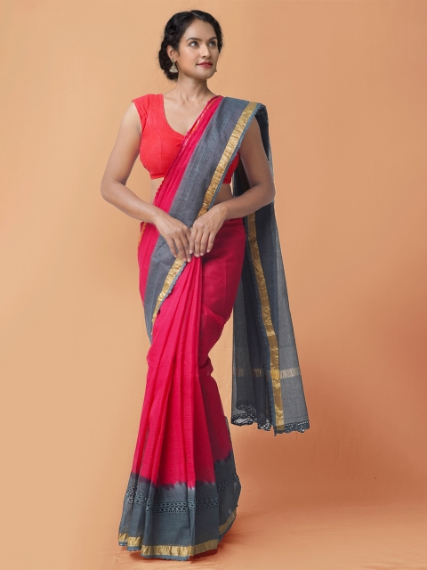 

Unnati Silks Pink & Grey Zari Pure Cotton Kota Saree