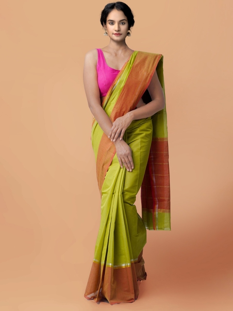 

Unnati Silks Green & Orange Pure Cotton Mangalagiri Saree