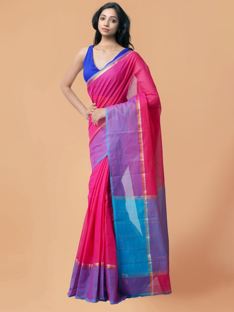 

Unnati Silks Pink & Blue Pure Handloom Pavani Mangalagiri Cotton Saree