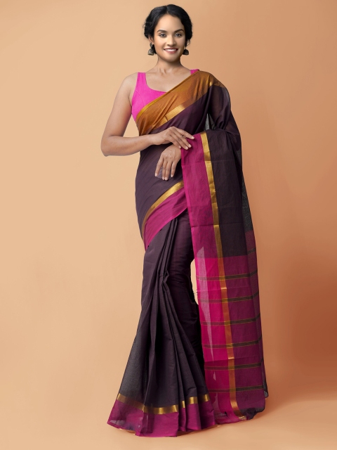 

Unnati Silks Brown & Magenta Zari Pure Cotton Mangalagiri Saree