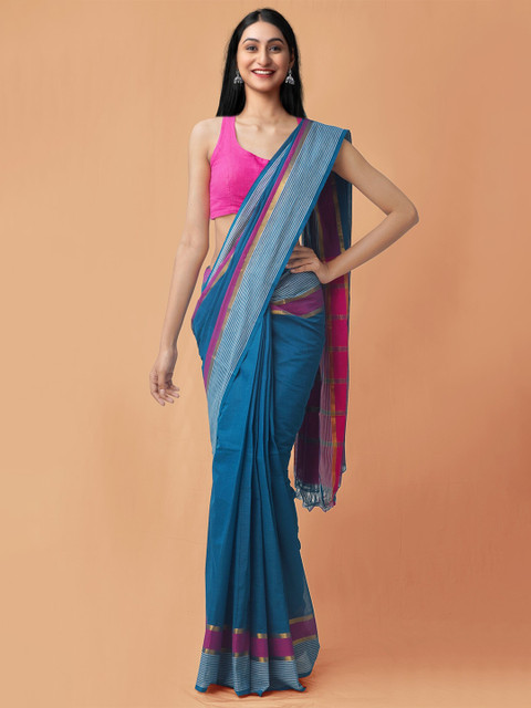 

Unnati Silks Green & Magenta Pure Cotton Mangalagiri Saree