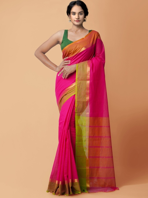

Unnati Silks Pink & Green Zari Pure Cotton Mangalagiri Saree