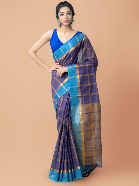 

Unnati Silks Purple & Blue Pure Cotton Handloom Sustainable Pavani Mangalagiri Saree