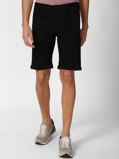 

Peter England Casuals Men Black Solid Regular Fit Mid-Rise Denim Shorts