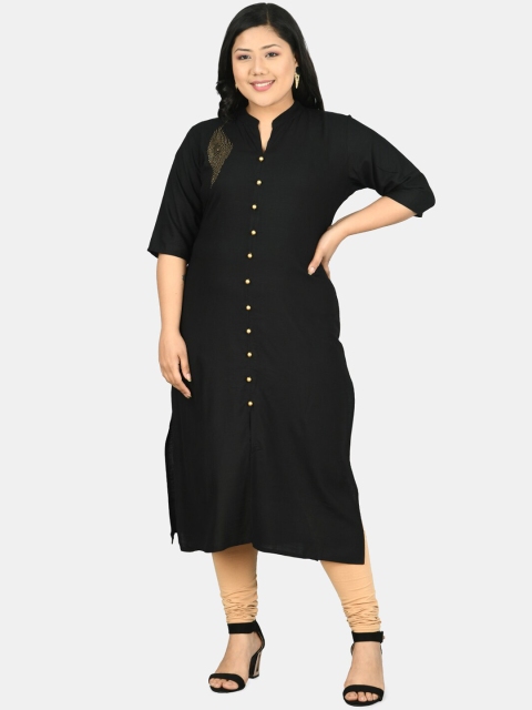 

PrettyPlus by Desinoor.com Women Black Embellished Straight Kurta