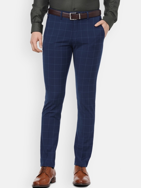

Louis Philippe Men Navy Blue Checked Slim Fit Trousers