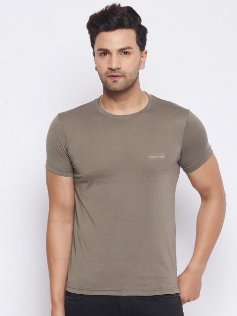 

PRINCINN MEYER Men Brown Solid Round Neck Regular Sleeves Polyester Regular Fit T-shirt