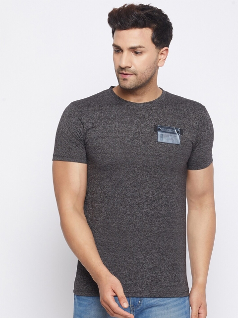 

PRINCINN MEYER Men Charcoal Grey Round Neck Regular Sleeves Polyester Applique T-shirt