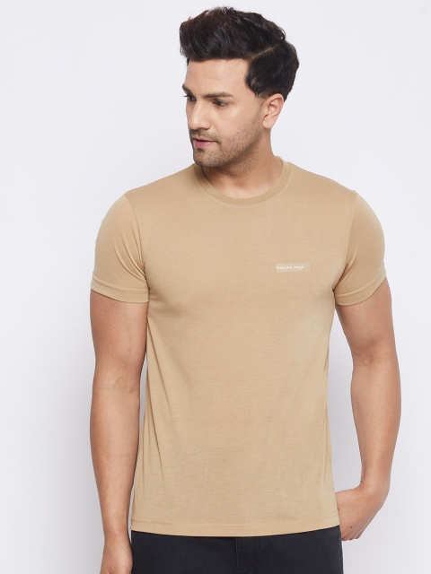 

PRINCINN MEYER Men Beige Solid Round Neck Regular Sleeves Polyester Regular Fit T-shirt