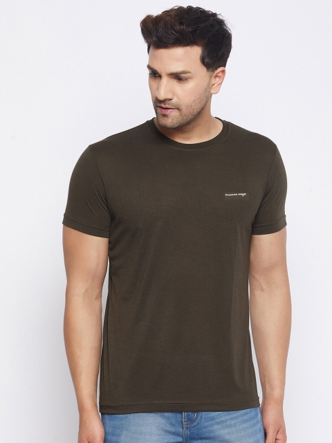 

PRINCINN MEYER Men Olive Green Round Neck Regular Sleeves Polyester Regular Fit T-shirt