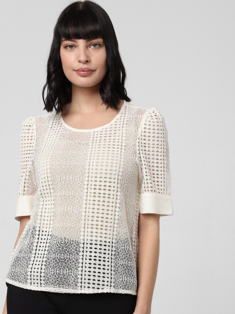 

Vero Moda Women Beige Sheer Cotton Blend Top