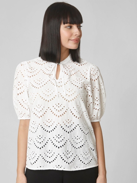 

Vero Moda White Tie-Up Neck A-Line Top