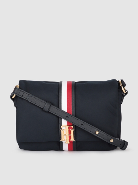 

Tommy Hilfiger Desert Sky Blue Solid Regular Structured Crossover Sling Bag with Applique, Navy blue