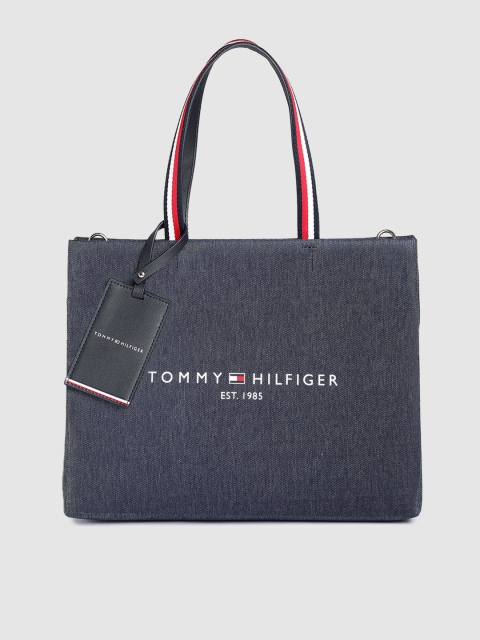 

Tommy Hilfiger Dark Indigo Blue Solid Canvas Regular Shopper Denim Tote Bag with Tassel, Navy blue