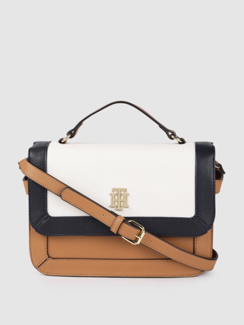 

Tommy Hilfiger White & Brown Solid Satchel