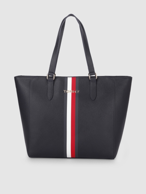 

Tommy Hilfiger Desert Sky Blue Solid PU Regular Structured Tote Bag with Applique Detail, Navy blue