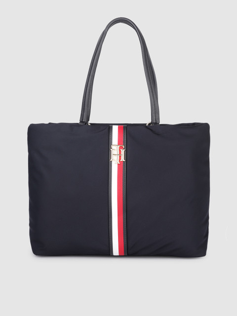 

Tommy Hilfiger Desert Sky Blue Solid Regular Structured Tote Bag with Applique Detail, Navy blue