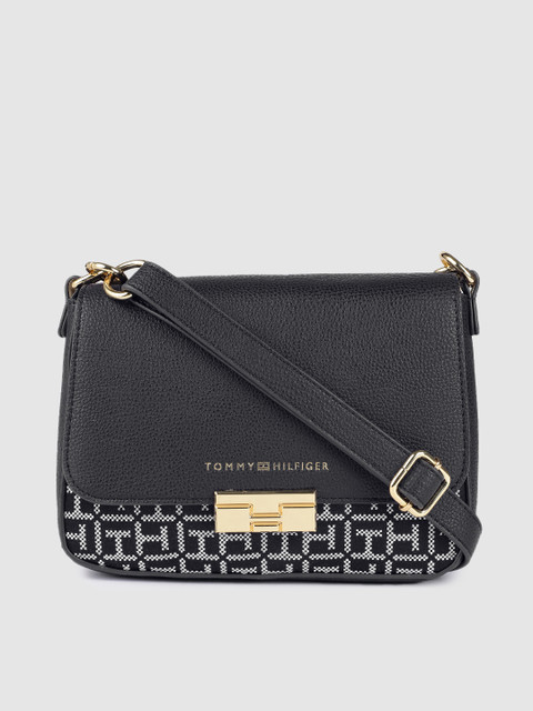 

Tommy Hilfiger Black & White FRANCESCA II Brand Logo Jacquard-Weave Structured Sling Bag