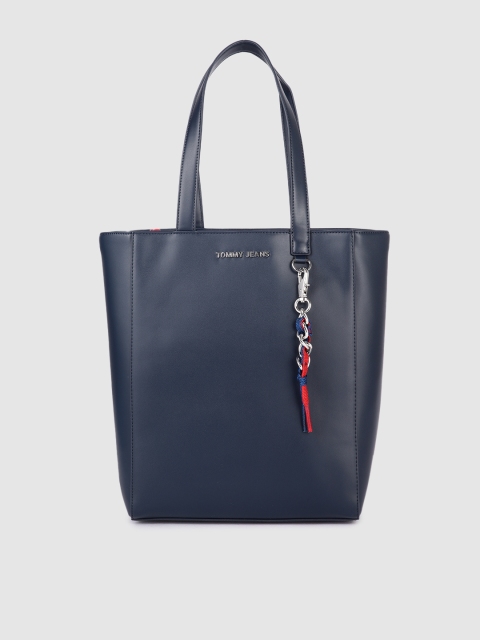 

Tommy Hilfiger Twilight Navy Blue Solid PU Regular Structured Tote Bag with Tassel